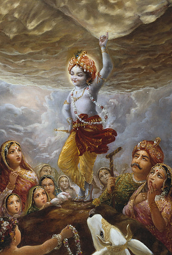 Krishna Lifting Govardhan Hill, lord indra HD phone wallpaper