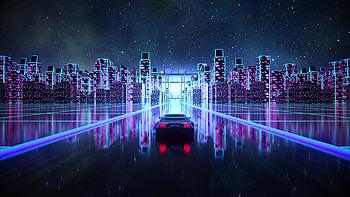: digital art, artwork, illustration, cyber city, futuristic city, neon lights, city lights, building, architecture, vehicle, transport, car, OutRun, synthwave, vaporwave, Retrowave, pink, cyan, blue, lines, cityscape, purple 2560x1440, anime cyber city HD wallpaper