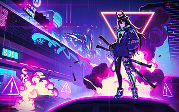 Cyberpunk, Anime Girl, Neo Seoul, Swords, Neon, Raining, neon sword HD wallpaper