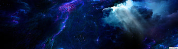Rays Shining Through Blue Space Nebula, 5120x1440 space HD wallpaper