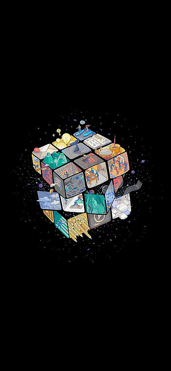 : amoled, dark, Rubik's Cube, amoled cell HD phone wallpaper