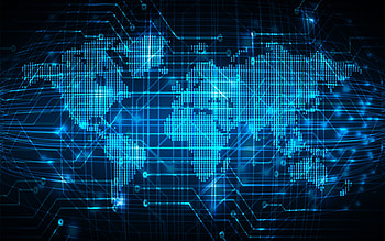 blue world map, digital world, world map concept, artwork, creative, microchip, digital art, creative world map, world maps with resolution 3840x2400. High Quality HD wallpaper