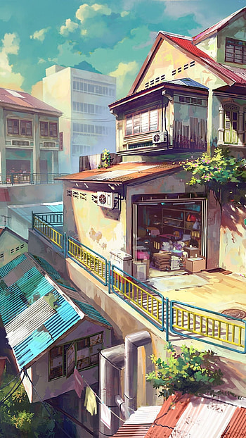 Japanese anime painting city, japan HD phone wallpaper