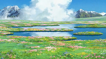 Howl's Moving Castle Sophie's Flower Field, anime flower field scenery HD wallpaper
