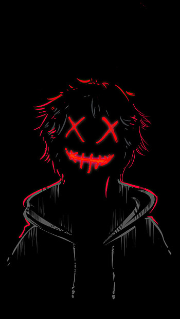 Red Neon Mask Boy Dark, neon anime boy HD phone wallpaper