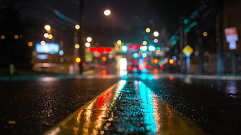rainy city street, bokeh HD wallpaper