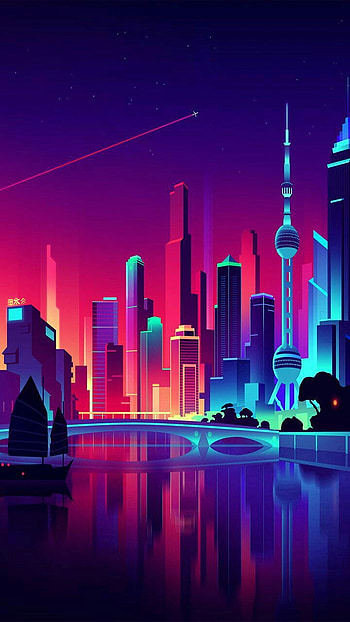 Synthwave City, neon HD phone wallpaper