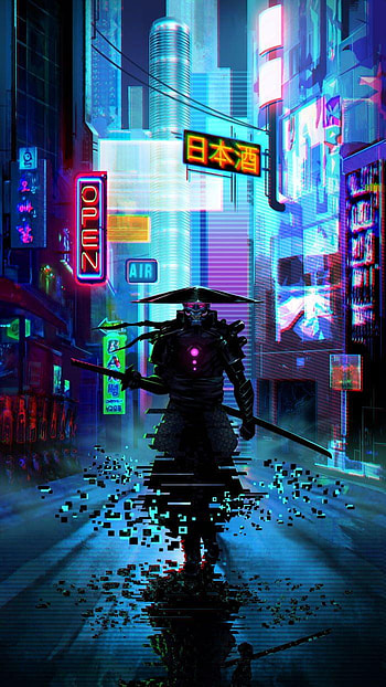 in 2020, neon samurai cyberpunk HD phone wallpaper