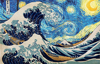 Vincent van Gogh, Hokusai, Starry night, The Great Wave off, the great wave off kanagawa HD wallpaper