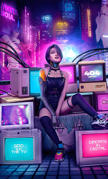 1280x2120 Cyberpunk Girl Retro Art , Backgrounds, and, gamer girl retro HD phone wallpaper