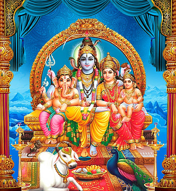 Lord shiva parvathi ganesha kartikeya sitting, shiv parvati HD phone wallpaper