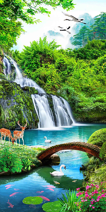 3D Waterfall Animals 1327 Stair Risersdi 2020, spring waterfalls with baby animals HD phone wallpaper
