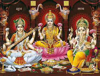 Laxmi Ganesh Saraswati HD wallpaper