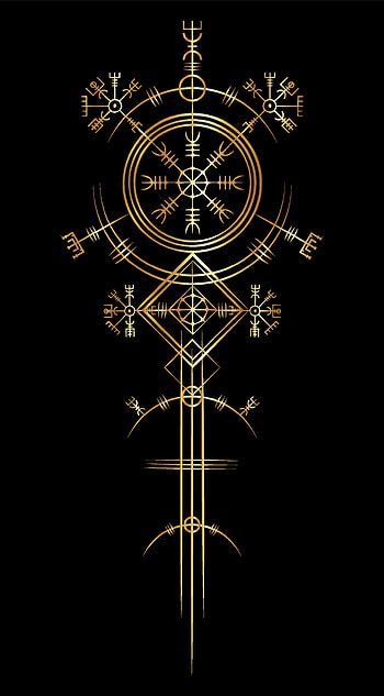 Magic ancient viking art deco, Gold Vegvisir navigation compass ancient. The Vikings used many symbols in accordance to Norse mythology, widely used in Viking society. Logo icon Wiccan esoteric sign 3727193 Vector, ancient symbols HD phone wallpaper