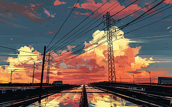 2560x1600 Anime Landscape, Sunset, Sky, Painting, Scenic for MacBook Pro 13 inch, sky anime aesthetic HD wallpaper