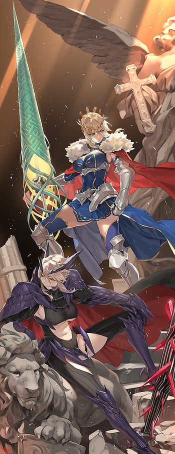: yang do, Fate Grand Order, Arturia Lancer Alter, Artoria Pendragon, Artoria Pendragon Lancer, crown, weapon, spear, Fate Series 1000x2595, altria pendragon HD phone wallpaper