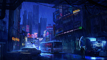 Rainy City Anime, anime night city rain HD wallpaper