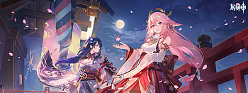 Crop Yae Miko for , Genshin Impact, Raiden Shogun, Moonlight, Petals, Anime Games Backgrounds, genshin impact yae miko HD wallpaper