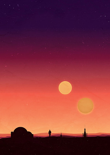 Star Wars Binary Sunset Poster, minimalist star wars HD phone wallpaper