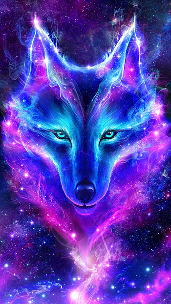 sky live ,canidae,purple,fox,red wolf,space, red and blue fox HD phone wallpaper