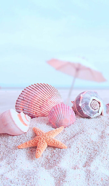 art, background, beach, beautiful, beauty, design, inspiration, luxury, nature, pastel, pretty, sand, sea, shells, sky, soft, still life, summer, sun, sunset, umbrella, wave, waves, we heart it, backgrounds, , pastel beach HD phone wallpaper