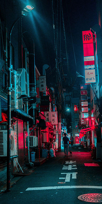 dark cyberpunk night graphy, lamps in cyberpunk city, cyberpunk android HD phone wallpaper