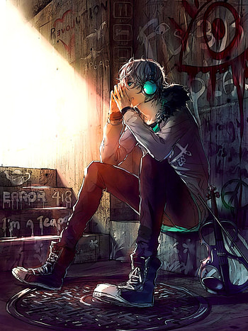 Wenqing Yan, anime boy sitting alone HD phone wallpaper