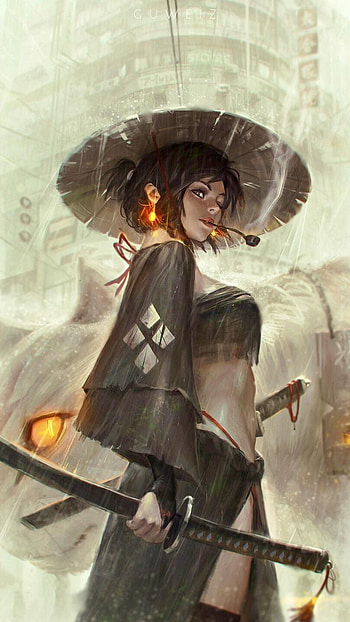 anime samurai girl HD phone wallpaper