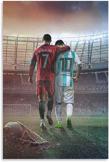 Football Stars Cristiano Ronaldo and Lionel Messi Canvas Poster Art Wall Decor, ronaldo and messi HD phone wallpaper