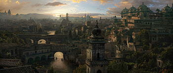 Fantasy medieval port city Ultra Wide TV, medieval fantasy HD wallpaper