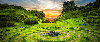 Green Field Sunset and Rocks 3440x1440 Ultra WQ, 3440x1440 green HD wallpaper