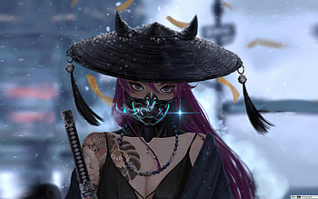 Oni Mask Samurai Girl, anime samurai women HD wallpaper