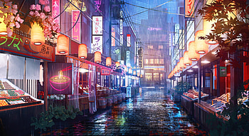 Digital Art Japanese Art Night Street Rain Market Surendra Rajawat, japanese digital art HD wallpaper