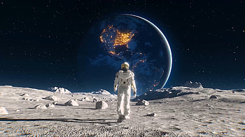 View from the moons surface to Earth, earth from moon HD wallpaper