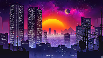 City Retrowave Sunset City Retrowave Sunset, retro city HD wallpaper