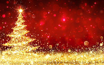Red christmas background, Gold glitter christmas tree, Happy New Year, Christmas, golden backgrounds with resolution 2880x1800. High Quality HD wallpaper