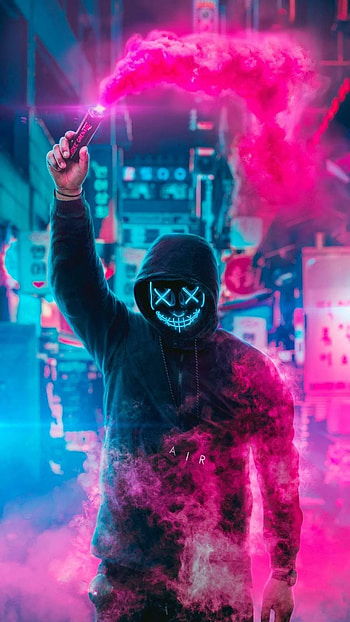 Smoke Grenade Neon Mask Guy , neon danger mask HD phone wallpaper
