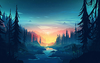 2880x1800 Flat Landscape, Minimalism, Trees, Sunset, sunset river HD wallpaper