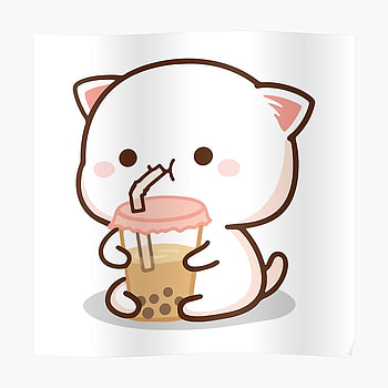 Peach and Goma Mochi Cat Bubble Tea, cats drinking boba HD phone wallpaper