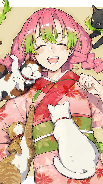 Cat Party” Mitsuri Kanroji, demon slayer mitsuri kanroji HD phone wallpaper
