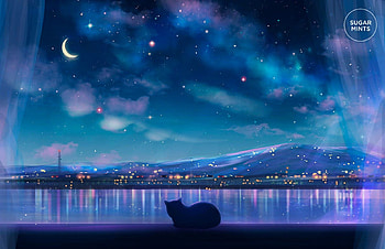 Anime Postcard: Cat City Views, night anime aesthetic scenery HD wallpaper