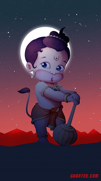 bal hanuman bright night for mobile, cute hanuman HD phone wallpaper