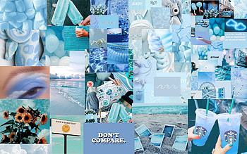 Aesthetic Blue Collage, summer collage blue laptop HD wallpaper
