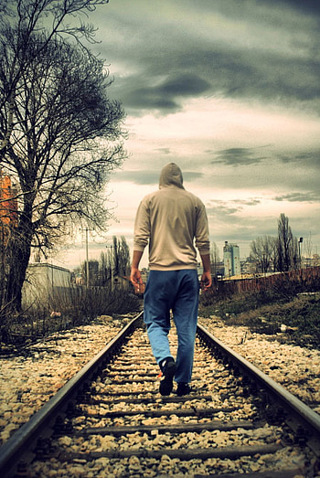 Lonely Man on Dog, sad boy full screen HD phone wallpaper