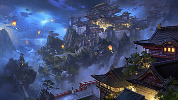 Japanese, anime temple HD wallpaper