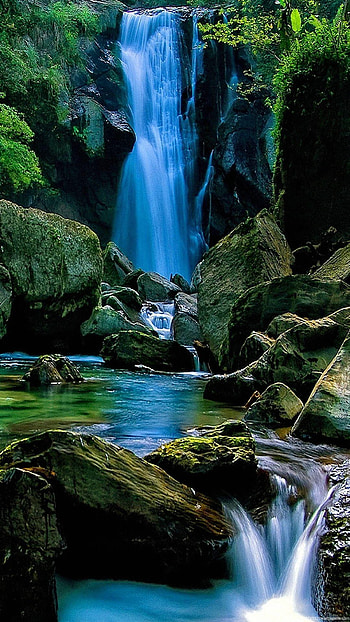 Waterfall Forest Nature Landscape , mobile waterfall android HD phone wallpaper
