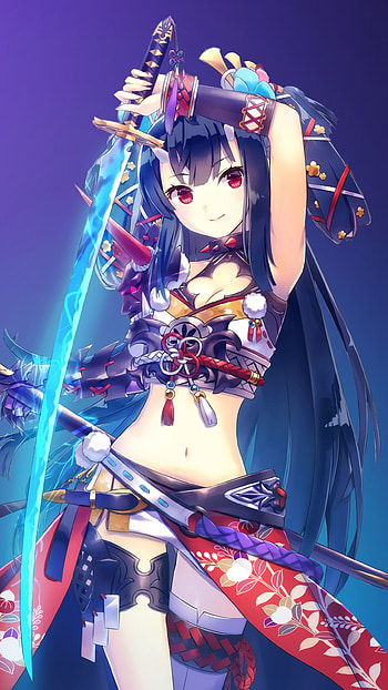 Warrior girl, Katana girl, Anime, anime girl amoled android HD phone wallpaper