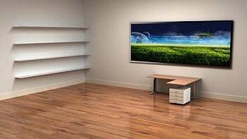 Empty Office on Dog, clean shelves HD wallpaper