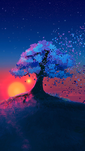 Alone Tree in, minimalist anime HD phone wallpaper