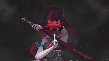 Samurai Girl and Oni Mask on Hand Live, samurai oni HD wallpaper